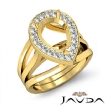 Diamond Engagement Ring Pear Semi Mount 18k Yellow Gold Halo Pave Setting 0.4Ct - javda.com 