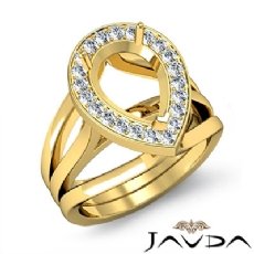 Diamond Engagement Ring Pear Semi Mount 14k Gold Yellow Halo Pave Setting  (0.4Ct. tw.)