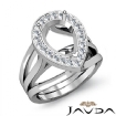 Diamond Engagement Ring Pear Semi Mount 14k White Gold Halo Pave Setting 0.4Ct - javda.com 