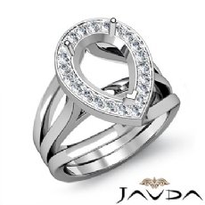 Diamond Engagement Ring Pear Semi Mount 14K White Gold Halo Pave Setting 0.40Ct