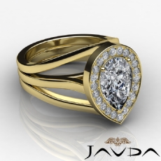 Split Shank Bridge Halo Pave diamond Ring 18k Gold Yellow