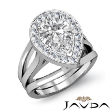 Split Shank Bridge Halo Pave diamond Ring 18k Gold White