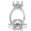 French U Pave Double Halo Asscher Semi Mount Engagement Ring 14k White Gold 0.63Ct - javda.com 