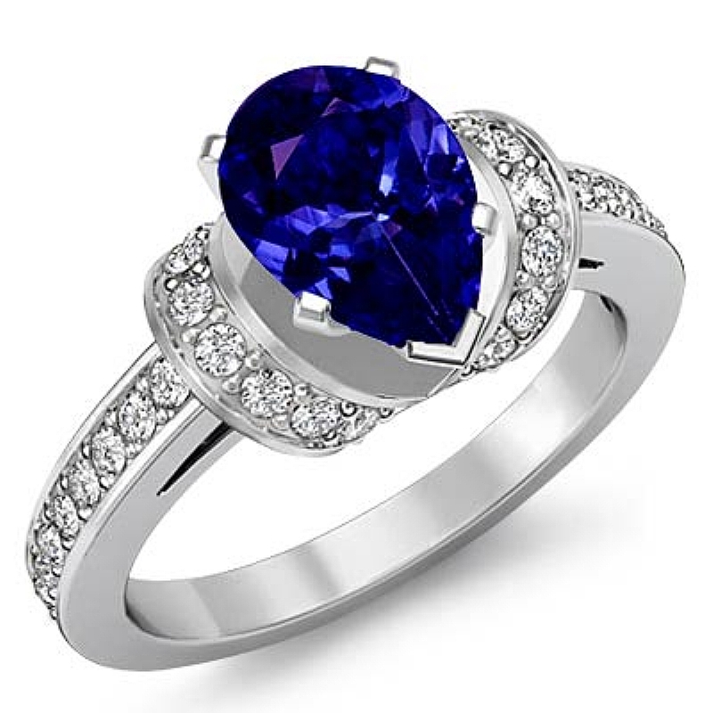 Knot Style Pave Setting Pear diamond engagement Ring in 14k Gold White