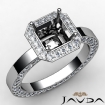 Diamond Engagement Pave Ring Setting Asscher Semi Mount 14k White Gold 1.42Ct - javda.com 