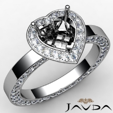 Heart Cut Diamond Engagement Pave Ring Setting 14k White Gold Semi Mount 1.35 Ct