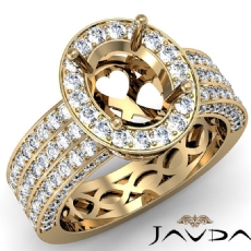 Three Row Diamond Engagement Oval Cut Semi Mount Ring 14k Gold Yellow Halo  (1.45Ct. tw.)