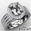 Three Row Diamond Engagement Oval Cut Semi Mount Ring 14k White Gold Halo 1.45Ct - javda.com 