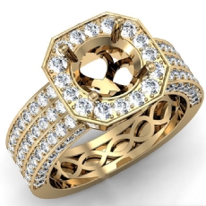 Round Semi Mount Three Row Diamond Engagement Ring 14k Gold Yellow Halo  (1.47Ct. tw.)