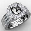 Round Semi Mount Three Row Diamond Engagement Ring 14k White Gold Halo 1.47Ct - javda.com 