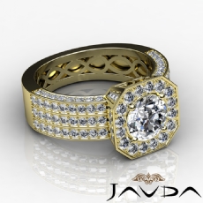 3 Row Pave Set Shank Halo diamond Ring 18k Gold Yellow