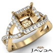 Asscher Semi Mount Diamond Engagement Ring 14k Yellow Gold Split-Curve Shank 0.65Ct - javda.com 