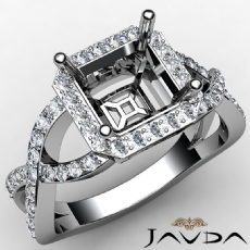 Asscher Semi Mount Diamond Engagement Ring 14K W Gold Split-Curve Shank 0.65Ct