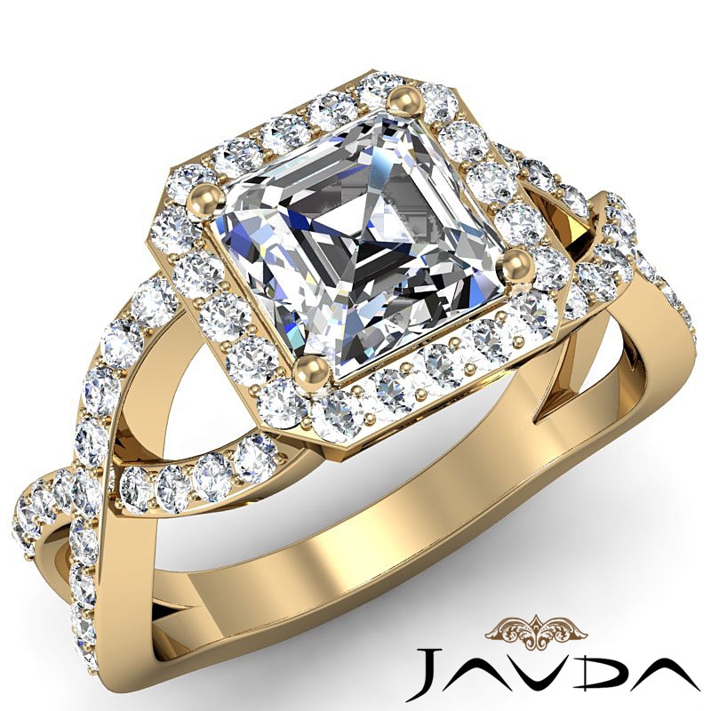 Cross Shank Halo Pave Filigree diamond Ring 14k Gold Yellow