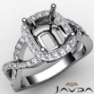 Diamond Engagement Cushion Semi Mount Ring Platinum 950 Split-Curve Shank 0.63Ct - javda.com 