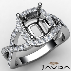 Diamond Engagement Cushion Semi Mount Ring 14K W Gold Split-Curve Shank 0.63Ct
