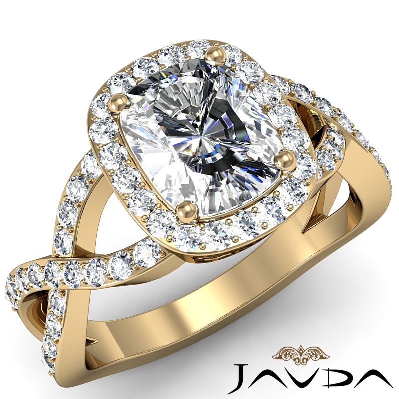 Halo Pave Criss Cross Shank diamond Ring 18k Gold Yellow