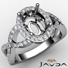 Oval Diamond Engagement Semi Mount Split-Curve Shank Ring 14K White Gold 0.60Ct