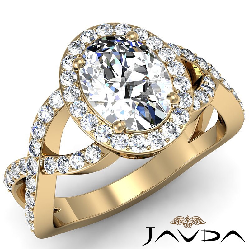 Micro Pave Halo Cross Shank diamond Ring 18k Gold Yellow