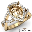 Split-Curve Shank Diamond Engagement Pear Semi Mount Ring 18k Yellow Gold 0.72Ct - javda.com 