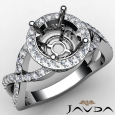 Round Semi Mount Diamond Engagement Ring Split-Curve Shank 14K White Gold 0.7Ct