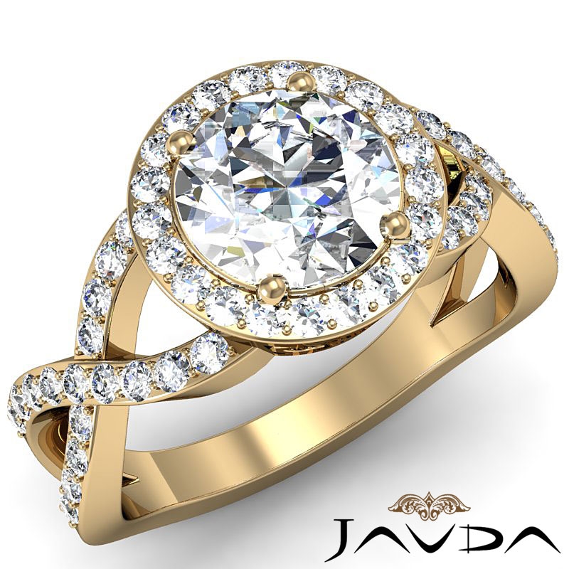 Halo Pave Cross Shank Filigree diamond Ring 14k Gold Yellow