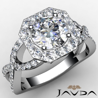 Diamond Engagement Round Semi Mount Ring Gold W18k Split-Curve Shank 0.63Ct