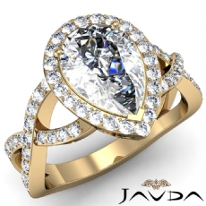 Criss Cross Shank Halo Pave diamond Ring 14k Gold Yellow