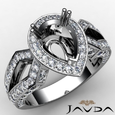 Pear Cut Halo Setting Diamond Engagement Ring Semi Mount 14k White Gold 1.35Ct