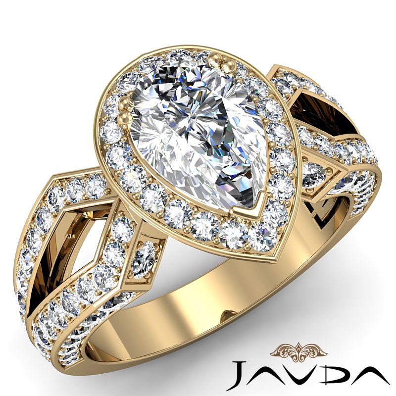 Halo Micro Pave Split Shank diamond Ring 14k Gold Yellow
