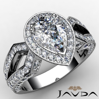 Pear Cut Halo Setting Diamond Engagement Ring Semi Mount Gold W18k 1.35Ct