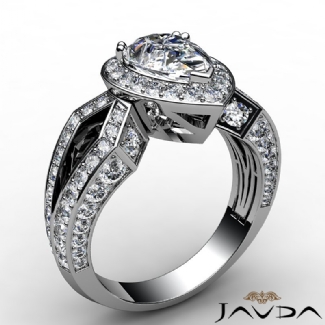 Pear Cut Halo Setting Diamond Engagement Ring Semi Mount Gold W18k 1.35Ct
