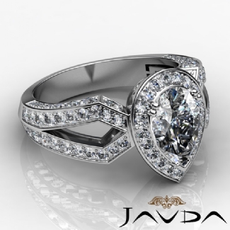 Pear Cut Halo Setting Diamond Engagement Ring Semi Mount Gold W18k 1.35Ct