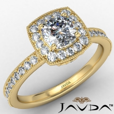 Milgrain Halo Micro Pave Bezel diamond Ring 14k Gold Yellow