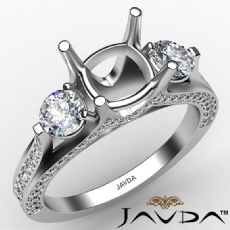Three 3 Stone Cushion Diamond Engagement Ring 14K White Gold Semi Mount 1.30Ctw.