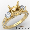 Three 3 Stone Cushion Diamond Engagement Ring 14k Yellow Gold Semi Mount 1.3Ct - javda.com 