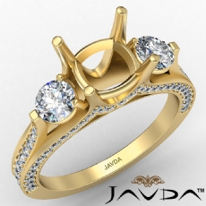 Three 3 Stone Cushion Diamond Engagement Ring 14k Gold Yellow Semi Mount  (1.3Ct. tw.)