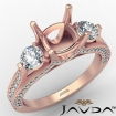 Three 3 Stone Cushion Diamond Engagement Ring 18k Rose Gold Semi Mount 1.3Ct - javda.com 