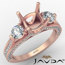 Three 3 Stone Cushion Diamond Engagement Ring 14k Rose Gold Semi Mount  (1.3Ct. tw.)