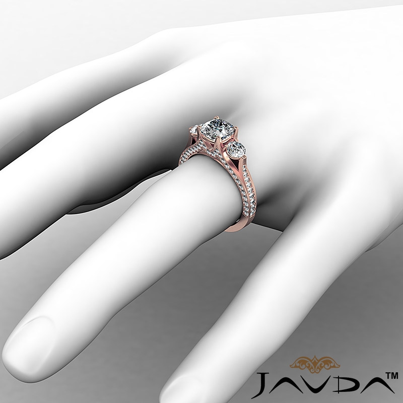 Tapered Three Stone Micropave diamond Ring 14k Rose Gold