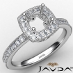 Halo Pave Set Diamond Engagement 18k White Gold Cushion Semi Mount Ring 0.5Ct - javda.com 