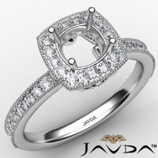 Halo Pave Set Diamond Engagement 14K White Gold Cushion Semi Mount Ring 0.50Ctw.