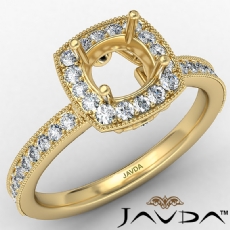 Halo Pave Set Diamond Engagement 14k Gold Yellow Cushion Semi Mount Ring  (0.5Ct. tw.)