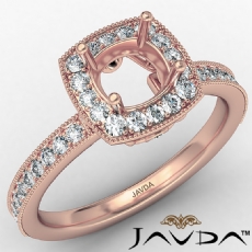 Halo Pave Set Diamond Engagement 14k Rose Gold Cushion Semi Mount Ring  (0.5Ct. tw.)