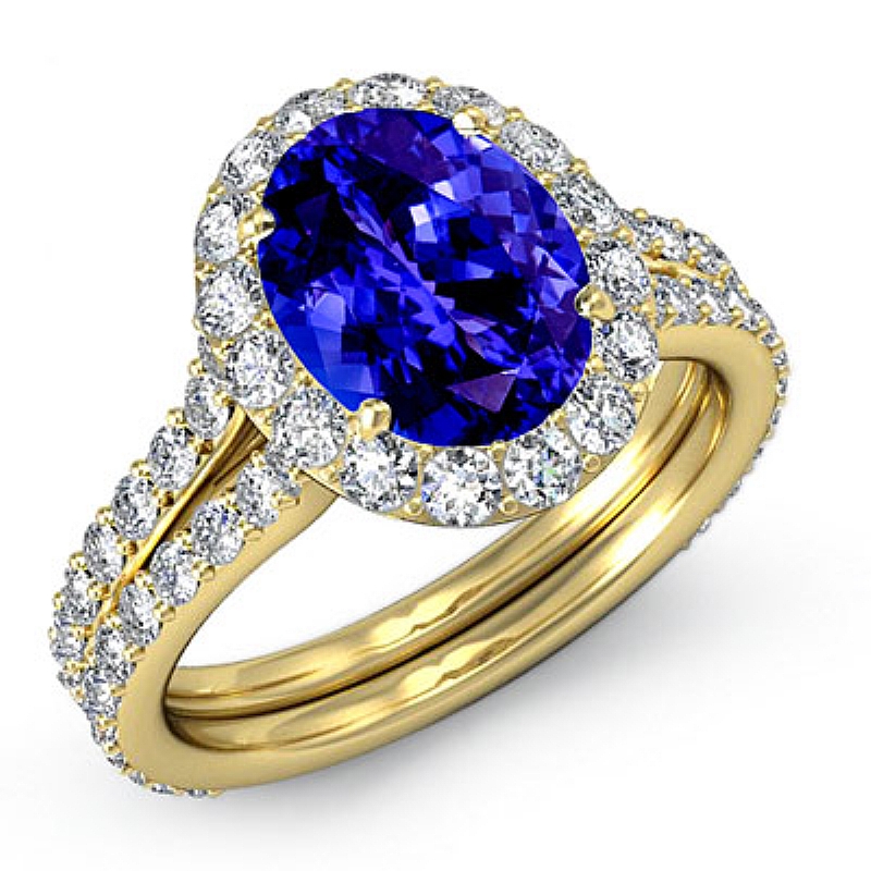 Modern Petite Halo Pave Oval diamond engagement Ring in 18k Gold Yellow