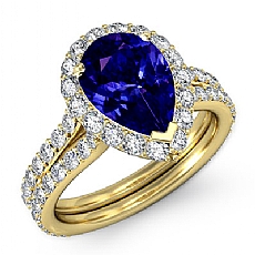 Halo Pave Set Split Shank diamond Ring 18k Gold Yellow