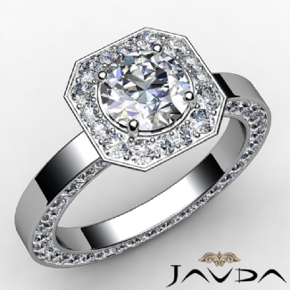 Pave Setting Diamond Engagement Ring 14k White Gold Rount Cut Semi Mount 1.37 Ct