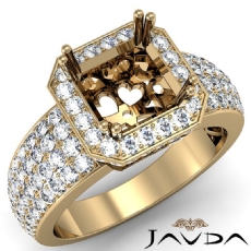 Diamond Engagement Ring Asscher Semi Mount 18k Gold Yellow Halo Pave Setting  (2Ct. tw.)