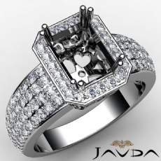 Emerald Semi Mount Halo Pave Set Diamond Engagement Ring 14k White Gold 2Ct
