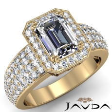 4 Row Micro Pave Shank Halo diamond Ring 18k Gold Yellow